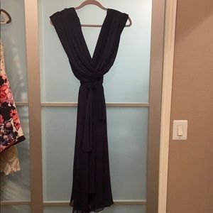 Navy Blue Twist Wrap Dress with Bandeau